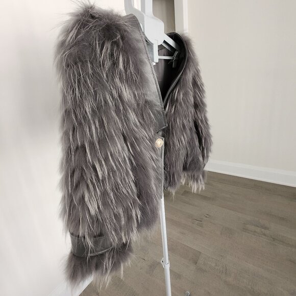 Maxa Mara Grey Fur Jacket With Leather Size Small - Picture 9 of 10